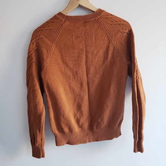 J. Crew Crewneck cable pointelle cotton sweater Small Scandi Pumpkin Caramel - Picture 4 of 10